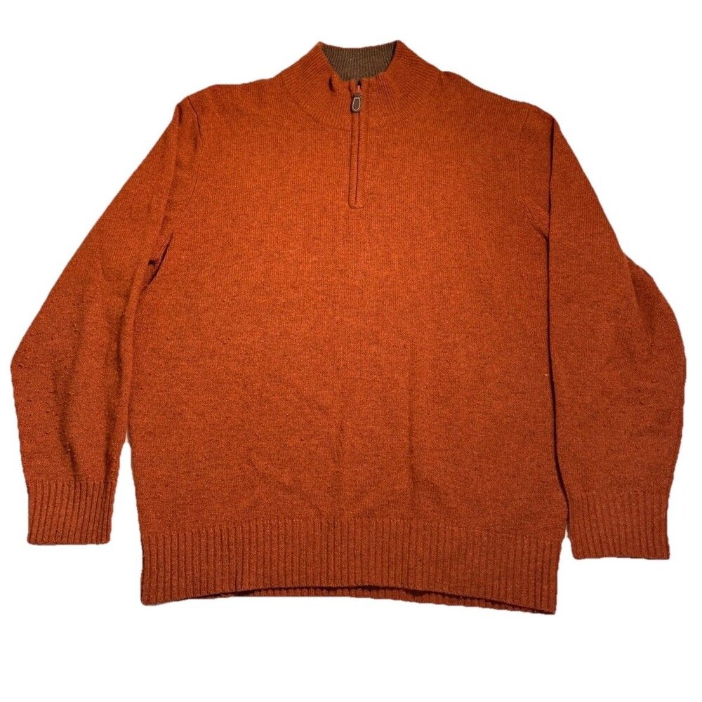 Jos A Bank Men’s Lambswool Blend Quarter Zip Sweater Sz L Rust Orange Brown